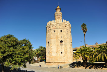 Fototapeta na wymiar The Gold Tower in Seville, Andalusia, Spain