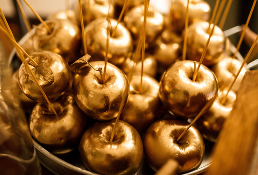 Beautiful gold apples on the table