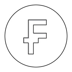 monochrome contour with currency symbol of frank french and belgian in circle vector illustration