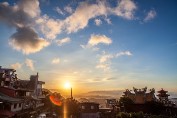 Taiwanese monastery temple in Jiufen at sunset