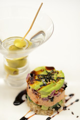 Japanese avocado canape served with vodka martini