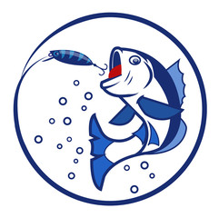Fototapeta premium Fishing logo with fly fish vector illustration