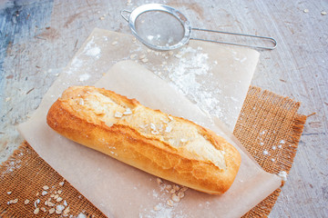Fresh bread on a table.
