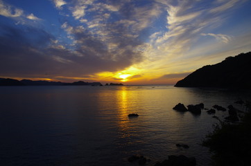 Fototapeta premium 栖原海岸から見る夕日