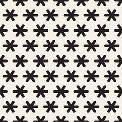 Star Line Shapes Grid. Vector Seamless Black and White Pattern