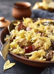Bigos - stewed cabbage with meat,dried mushrooms and smoked saus