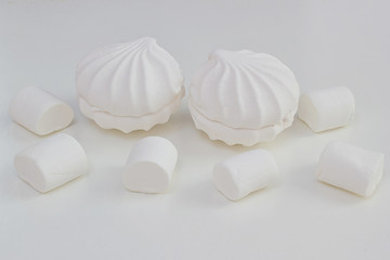 Fototapeta na wymiar White light marshmallow set airy sweet dessert