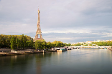 Fototapeta na wymiar Eiffel tower in Paris from the river Seine in spring season. Par