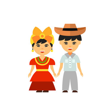 Cheerful Cubans in national dress icon