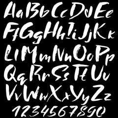 Hand drawn font made by dry brush strokes. Grunge style alphabet