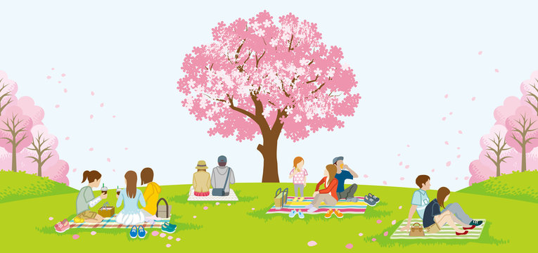 People picnic in spring nature