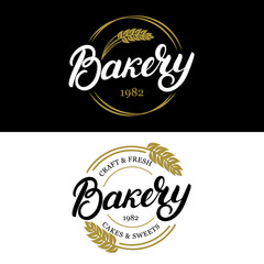Set of Bakery hand written lettering logo, label, badge, emblem.