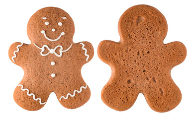 Two side of Gingerbread man isolated on white background. Clipping path