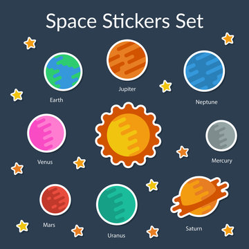 Space stickers set. Flat style. Vector illustartion