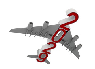 3D illustration of 2030 text with plane wings
