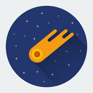 Comet flat icon. Colored vector illustration with long shadow.
