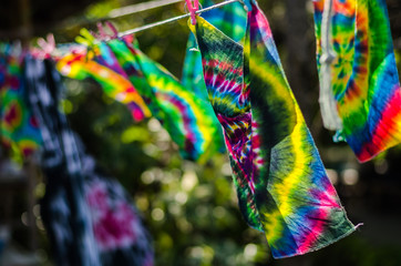 tie dye textile pattern on clothes line
