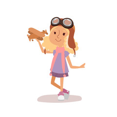Cartoon vector kid playing pilot aviation character.