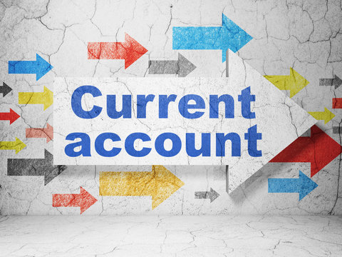 Banking concept: arrow with Current Account on grunge wall background