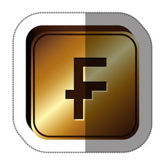 sticker golden square with currency symbol of frank french and belgian vector illustration