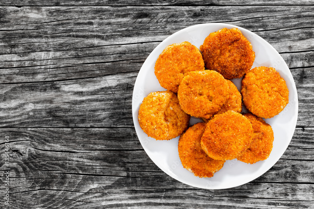 Canvas Prints delicious breaded meat cutlets on white plate