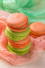 Cake macaron or macaroon, colorful almond cookies.