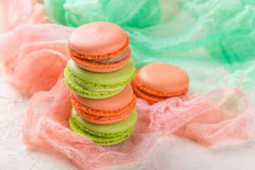 Cake macaron or macaroon, colorful almond cookies.