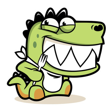 hungry cute alligator cartoon vector with fork