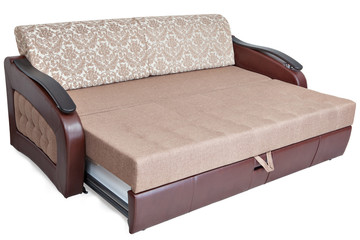 Full-size pull-out sofa sleeper light brown fabric and warehouse
