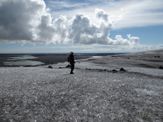 Lonely Man on Glacier in Iceland