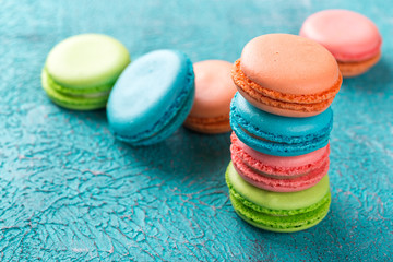 Cake macaron or macaroon, colorful almond cookies.
