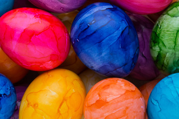 Easter eggs painted in colors on a white background.