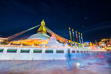 The Wisdom eyes on Boudhanath stupa landmark of Kathmandu , Nepal