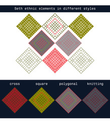 Set ethnic elements in different styles - cross, square, polygonal, knitted