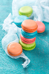 Cake macaron or macaroon, colorful almond cookies.