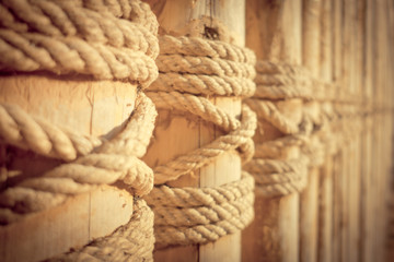 Fototapeta na wymiar Bamboo wall made from tighten the rope