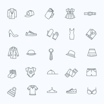 Clothes icons, thin line style