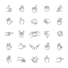 Hand gestures thin line icon set