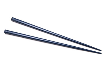 Blue chopsticks on white background