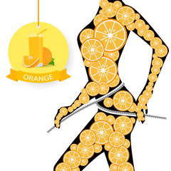 beautiful female figure with orange, on black background