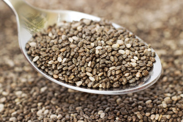 raw organic black chia seeds, close-up image