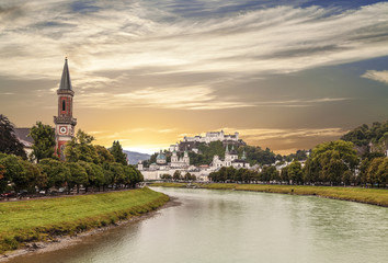 Naklejka premium View of Salzburg and the fortress Hohensalzburg. Austria