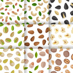 Set of Nuts and Seeds Seamless Pattern