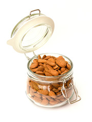 fresh almonds on a white background