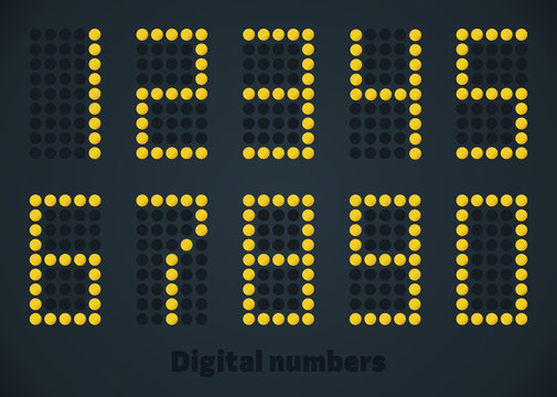 Luxury gold dotted numbers on black panel, screen, timeboard.
