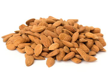 fresh almonds on a white background