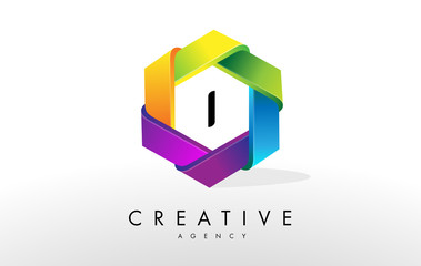 I Letter Logo. Corporate Hexagon Rainbow Design Vector