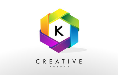 K Letter Logo. Corporate Hexagon Rainbow Design Vector