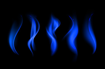Vector Set of  Different Blue Fire Flame on Background