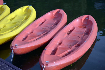 Colorful  canoe close up in ocean beach .